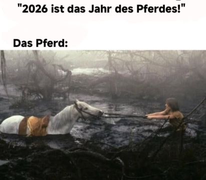 Oben: 2026 ist das Jahr des Pferdes
Das Pferd:
Da drunter ein Bild aus einer Szene von "Die unendliche Geschichte" wo Atréju versucht Atrax aus dem Sumpf der Traurigkeit zu ziehen, es aber nicht schafft und das Pferd weiter versinkt